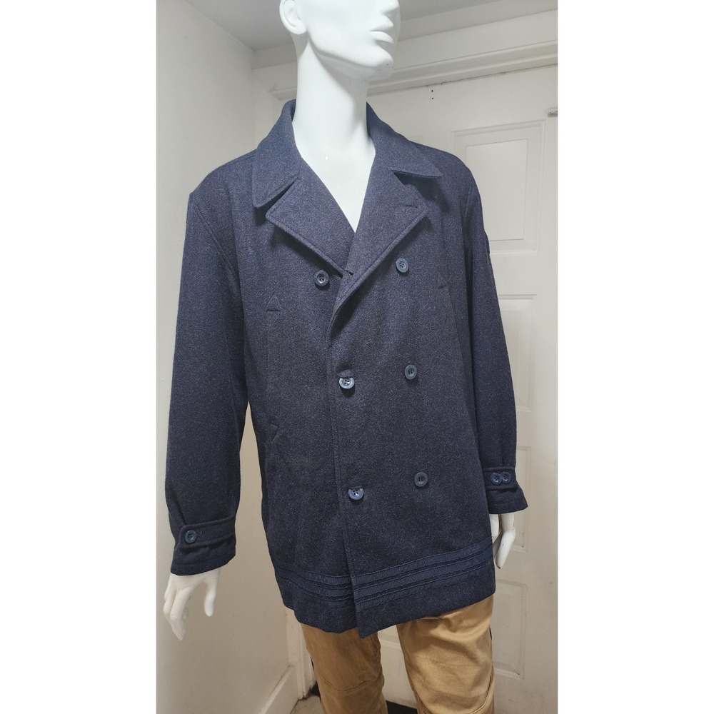 Tommy Hilfiger Men's Blue Double Breasted Peacoat Wool Blend Size Large NAVY  A9